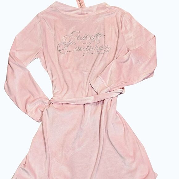 Juicy Couture Rhinestone Script Logo Velour Robe- Lola Pink - Picture 2 of 7
